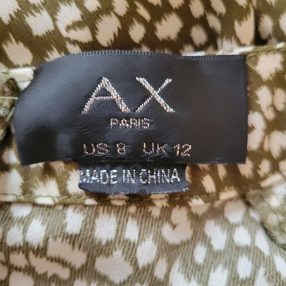 AX Paris Olive Green Print Puff Sleeve Dress Size 8 - Picture 6 of 6